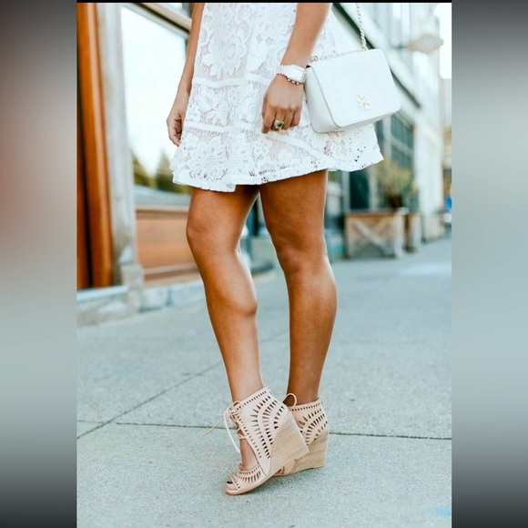 Jeffrey Campbell Shoes - NEW Jeffrey Campbell Rodillo Cutout Hi Wedge Peep Sandals Nude Size 8.5